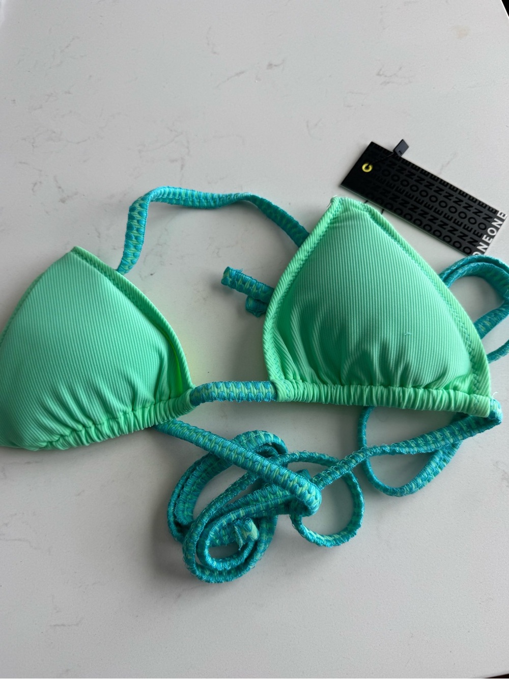 Triangle Bikini Top in Mint Green with Braided Straps